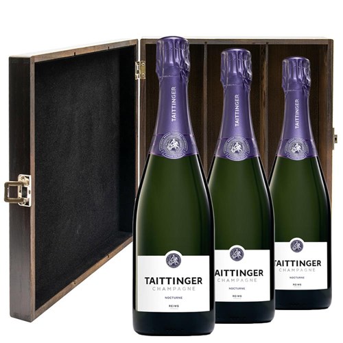 Taittinger Nocturne NV Champagne, 75cl Treble Elm Wood Gift Boxed Champagne (3x75cl)